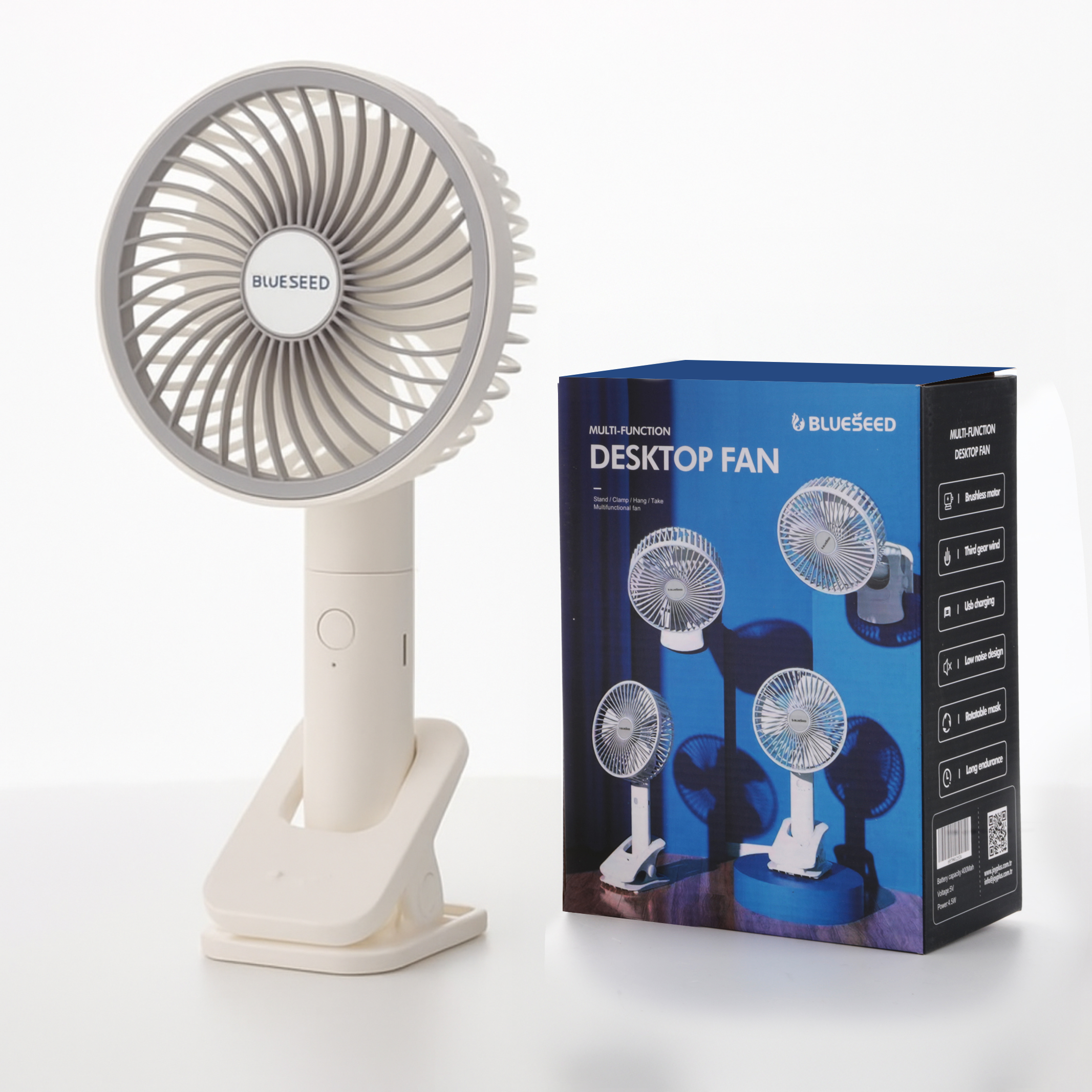 Blueseed Şarjlı Masa Klipsli Fan